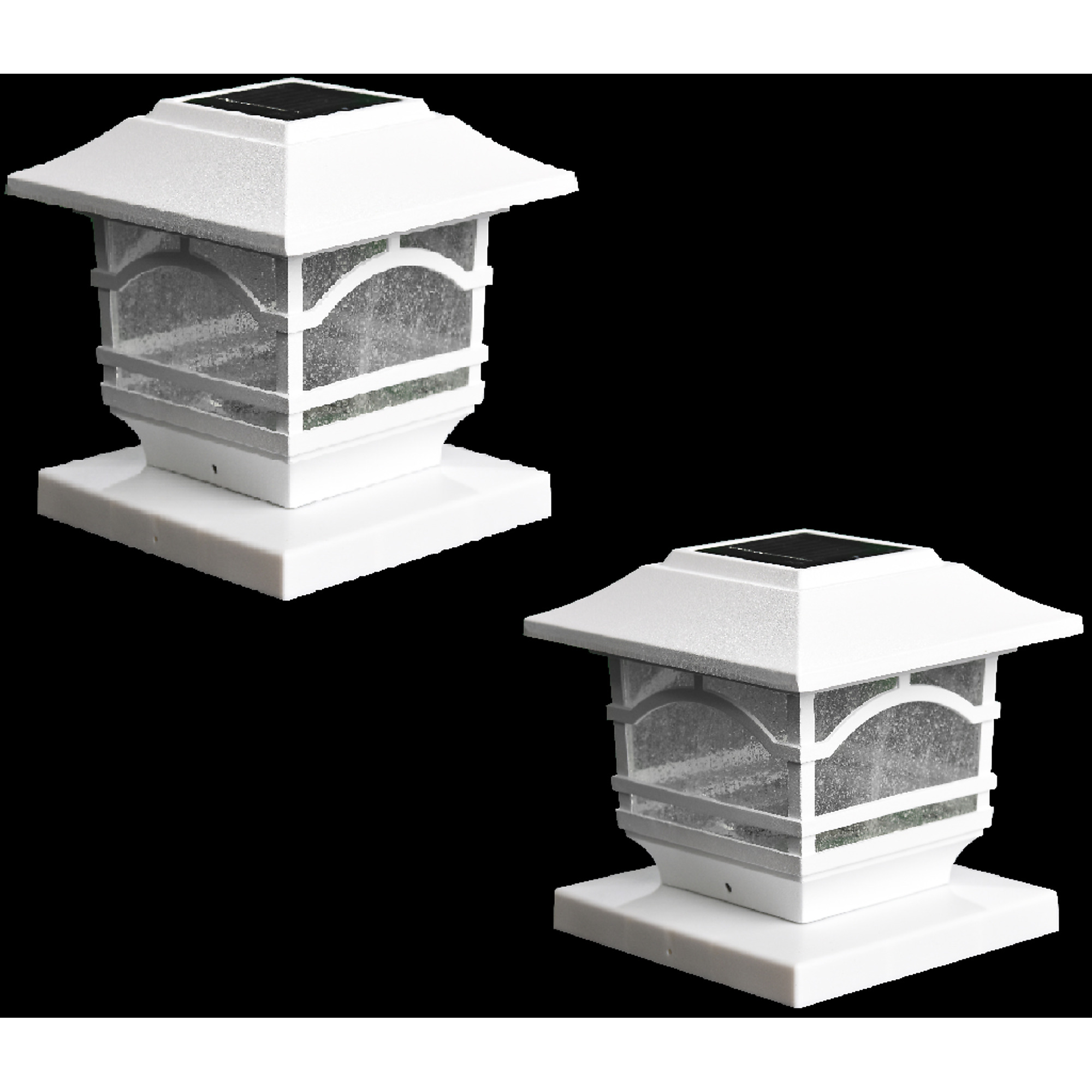 Maxsa Innovations Solar Mission-Style Post Cap Deck Railing Lights - White, Metal and Glass, 2 Pcs, Model# 41971